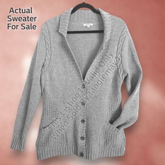 Toad&Co Targhee Grey Wool Long Tunic Length Button Up Cardigan Sweater Womens XL - Picture 1 of 12